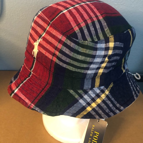 Polo Ralph Lauren Polo Club Linen Reversible Multi Plaid/Tan Bucket Hat S/M NWT - Picture 11 of 15